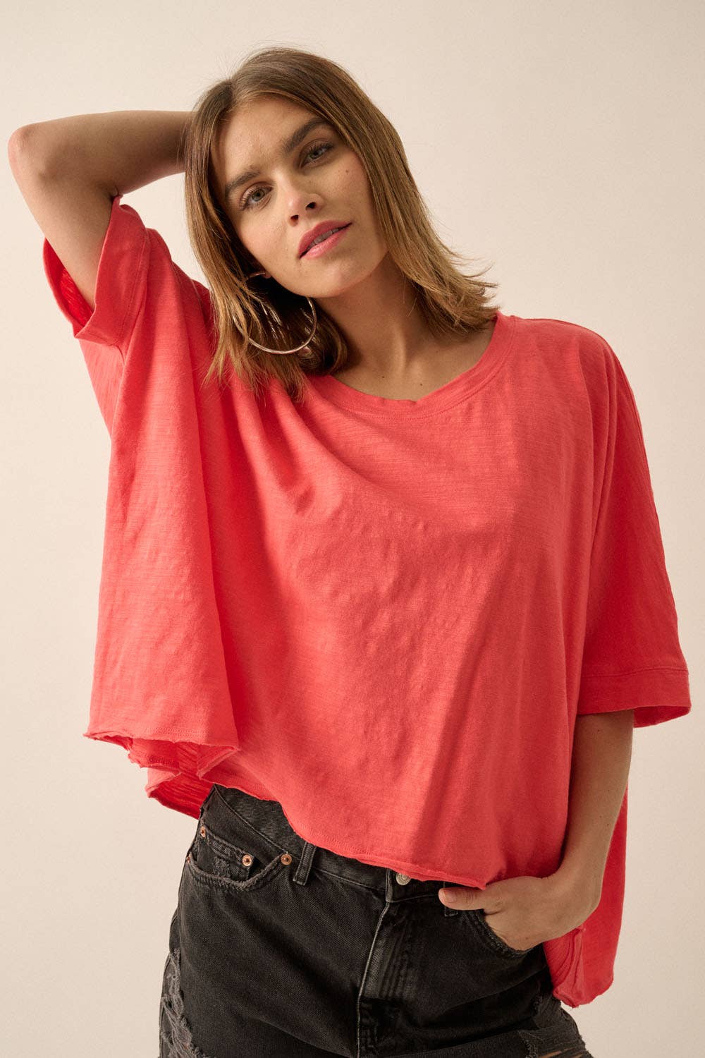 Easy Fit Mineral Wash Poncho Slub Knit T-Shirt