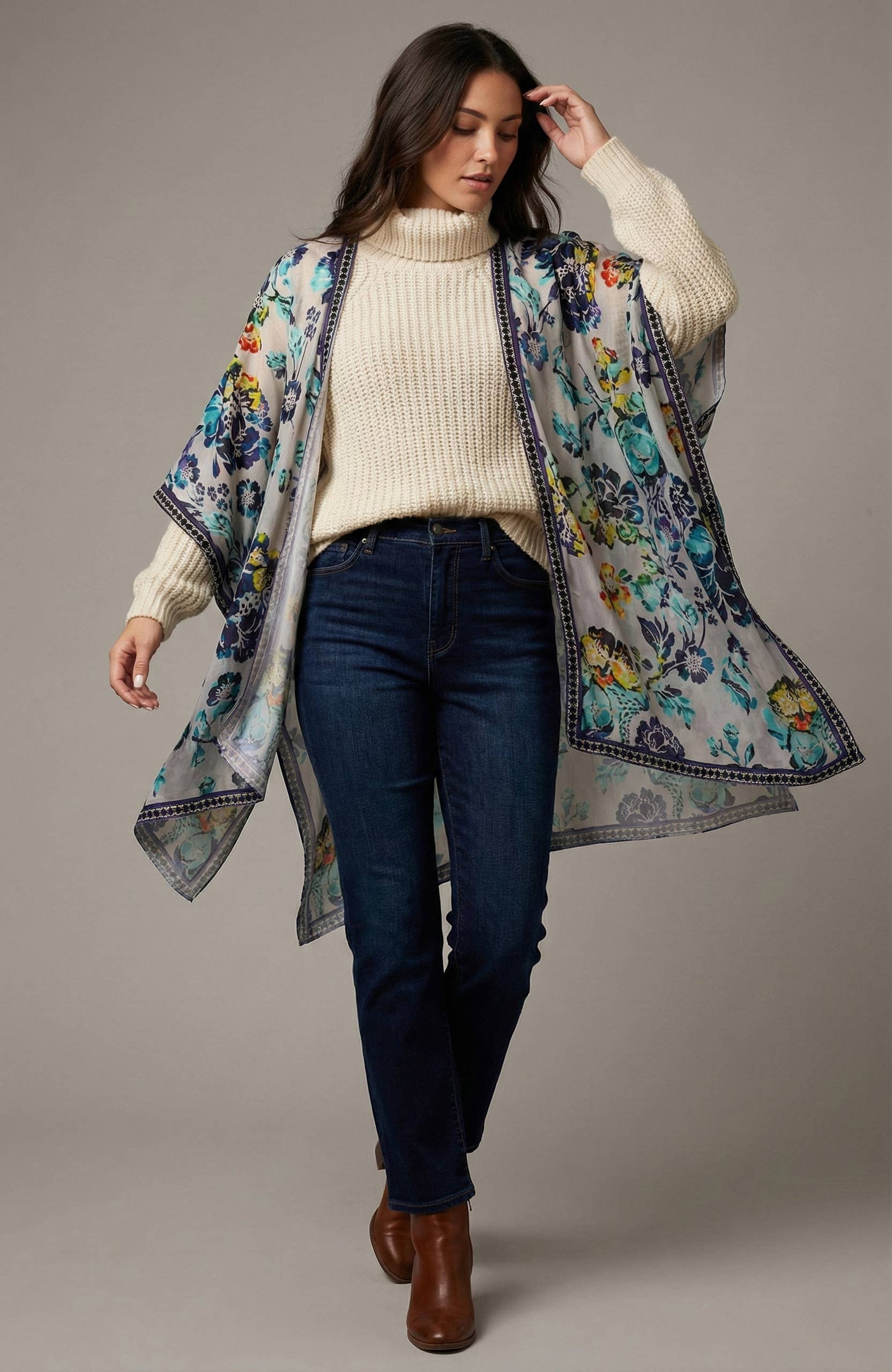Floral Sheer Velvet Burnout Kimono