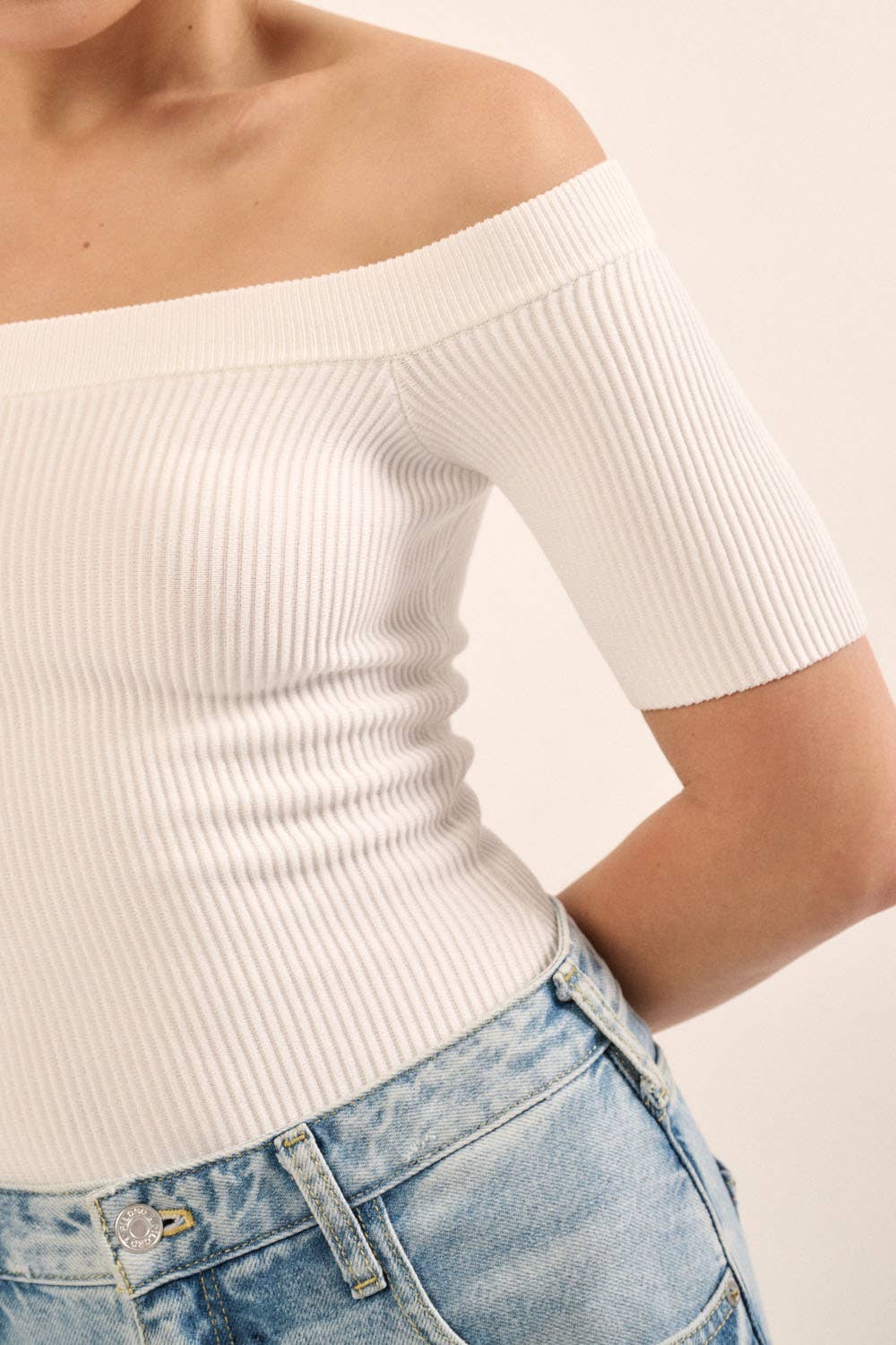 Shaper Fit Off-Shoulder Rib Knit Bodysuit
