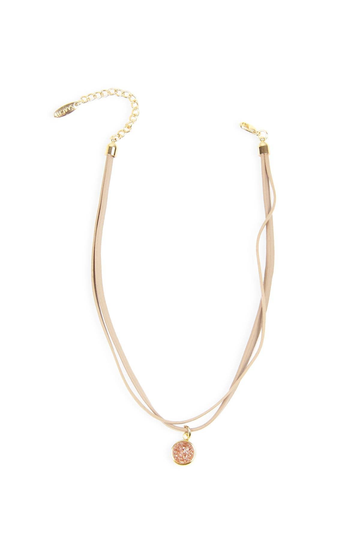 Druzy Charm Leather Choker Necklace
