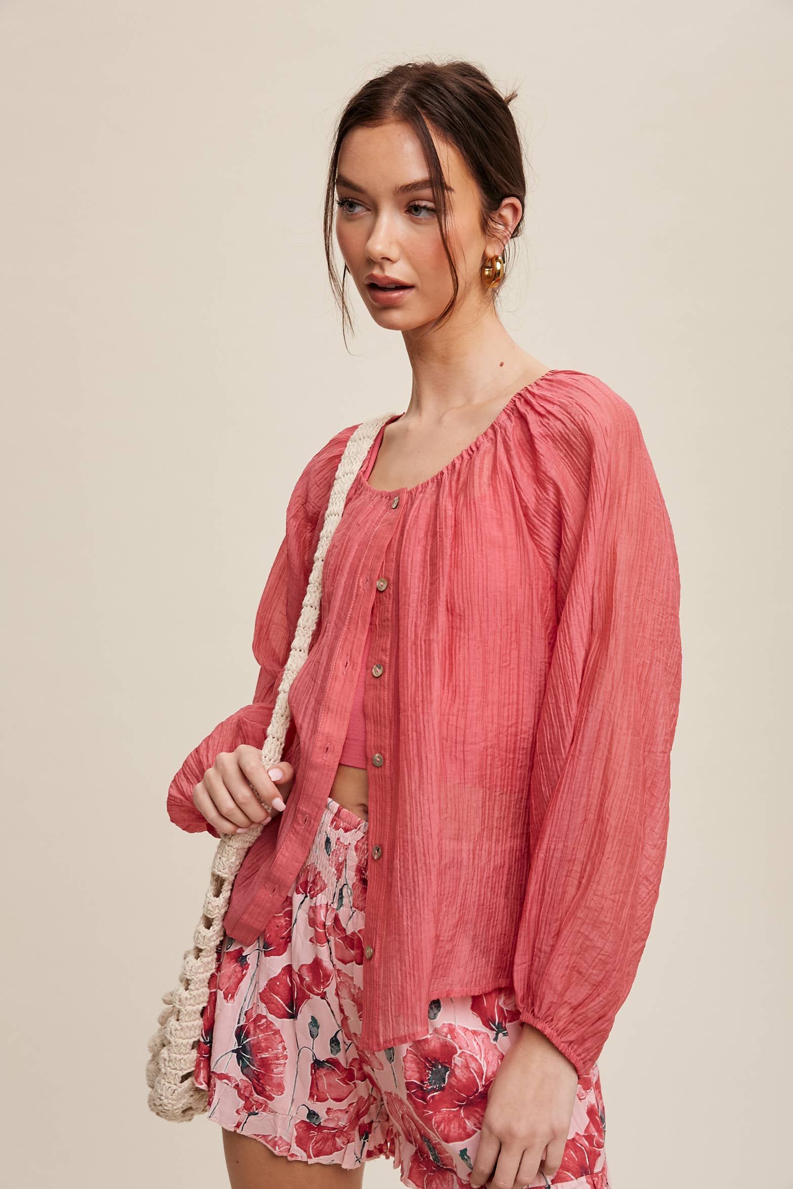 Lightweight Sheer Button-Down Blouse
