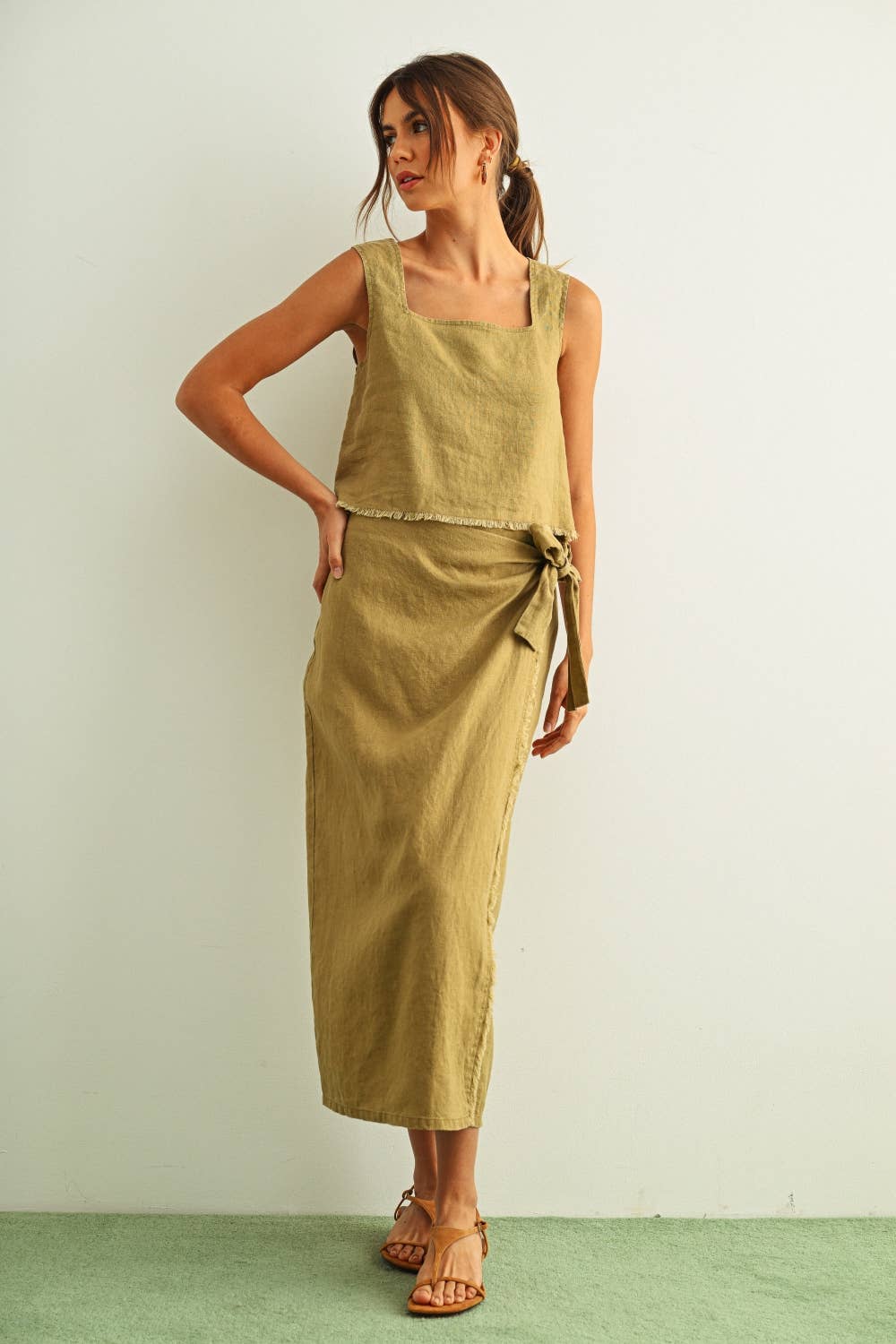 SHORT SLEEVE SQUARE NECK RAW HEM SET