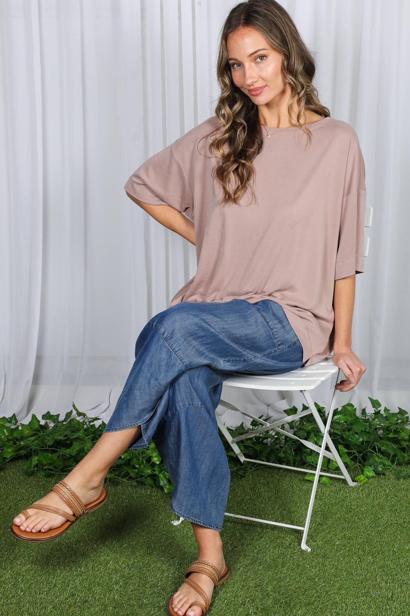 Casual Chambray 100% Tencel Barrel Denim Pants VP82933A