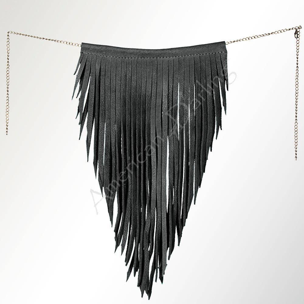 ADJW102B Western Fringe Chain Accessory - Genuine Black suede Statement Piece