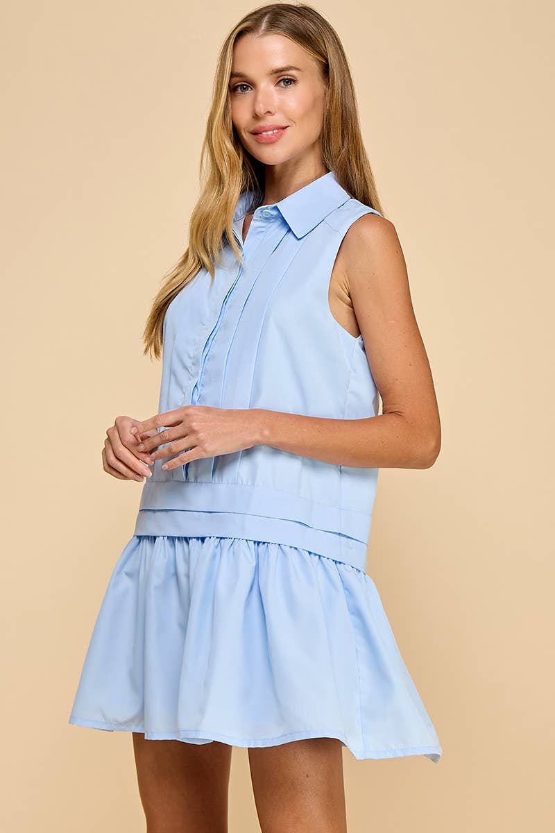 CD05302-Sleeveless Dropped Waist Shirt Dress