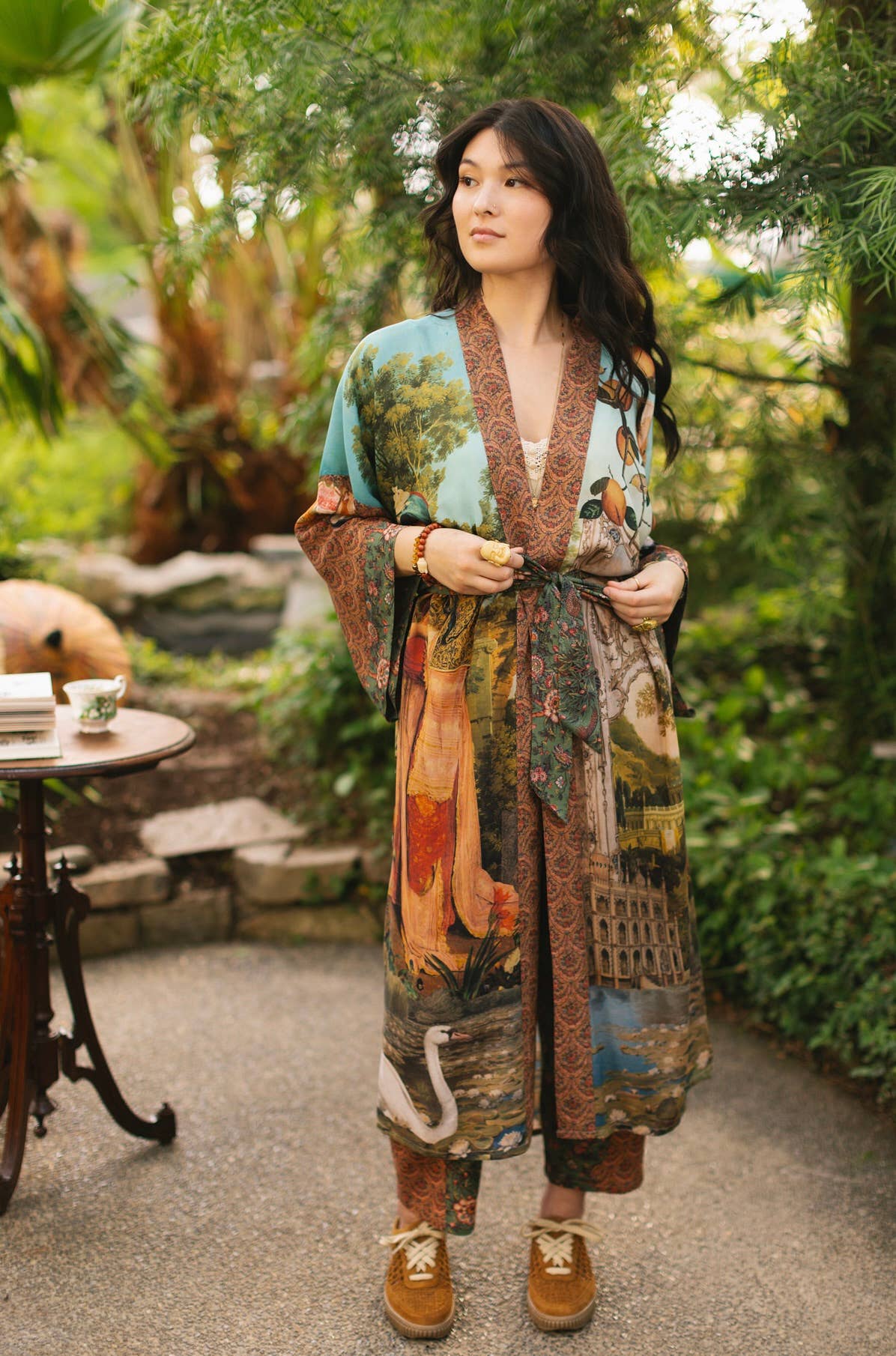Secret Garden Opera Duster Kimono Robe w/ Swan, Fan