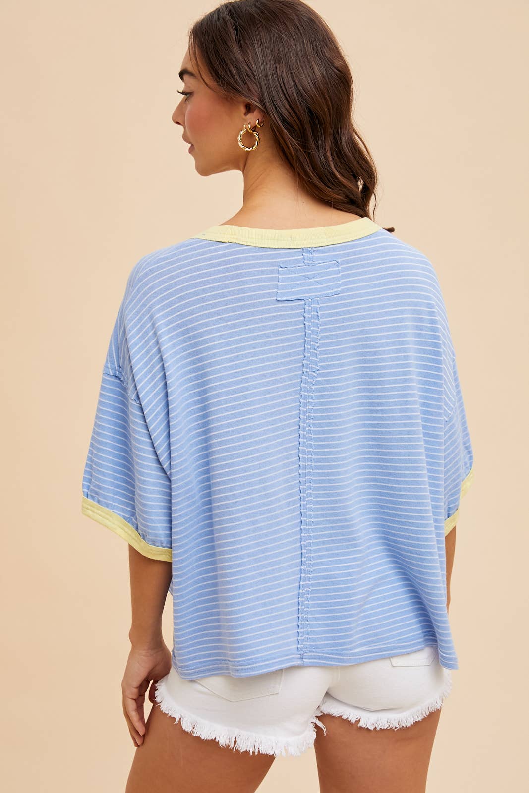 COTTON STRIPED CONTRAST TEE SHIRT