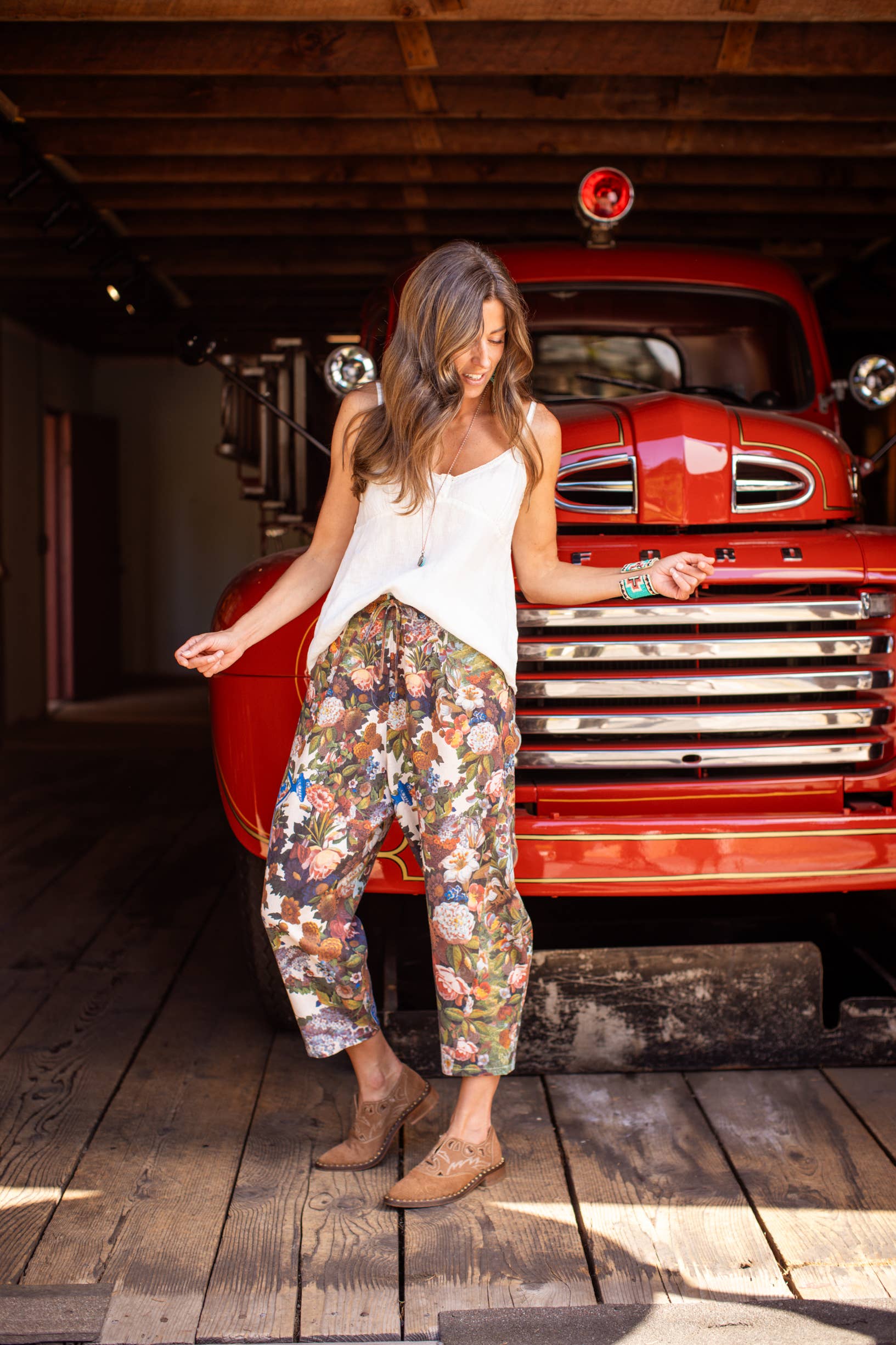 Love Language Linen Cropped Artist Pant w/ Flowers