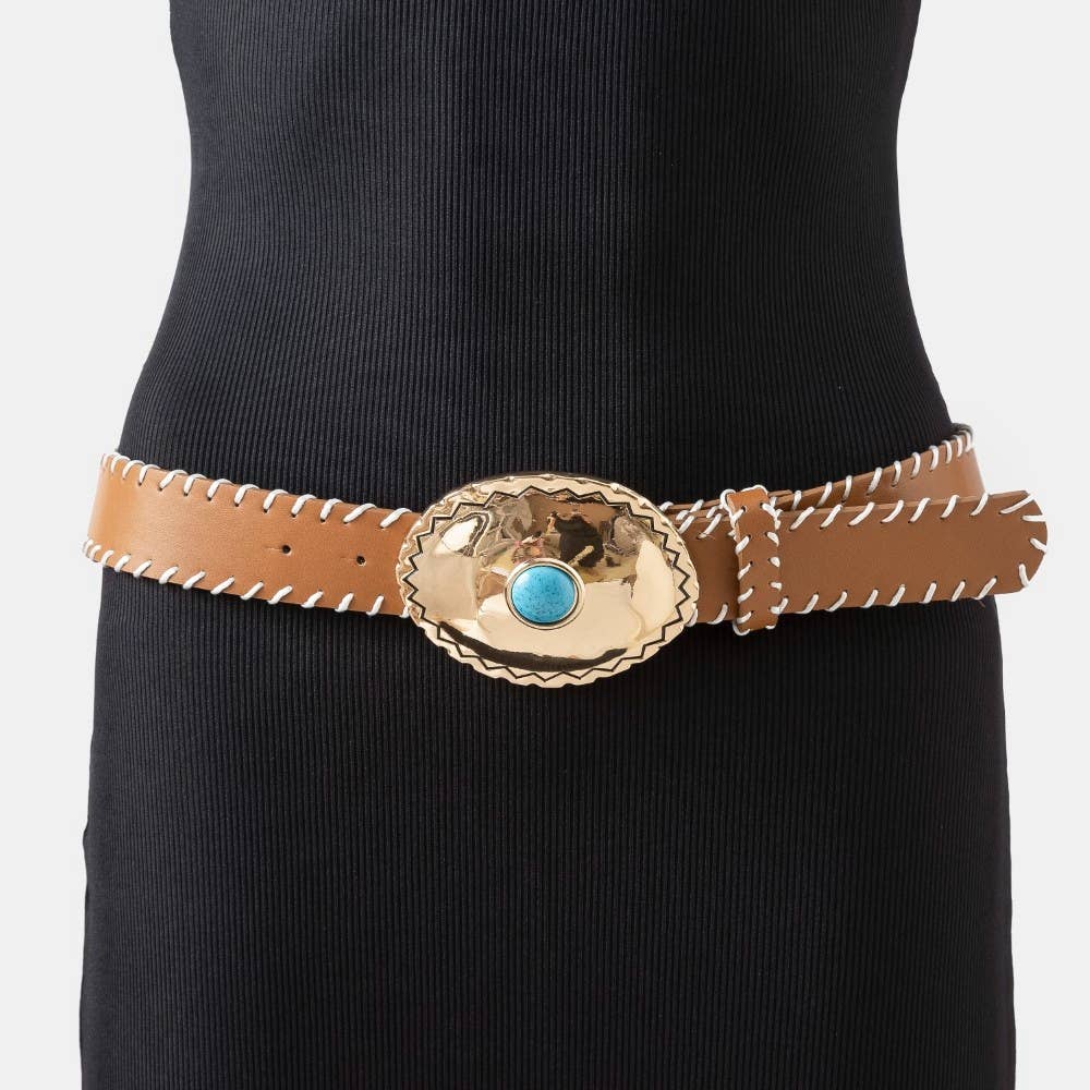 Western Turquoise Oval Concho Buckle Belt