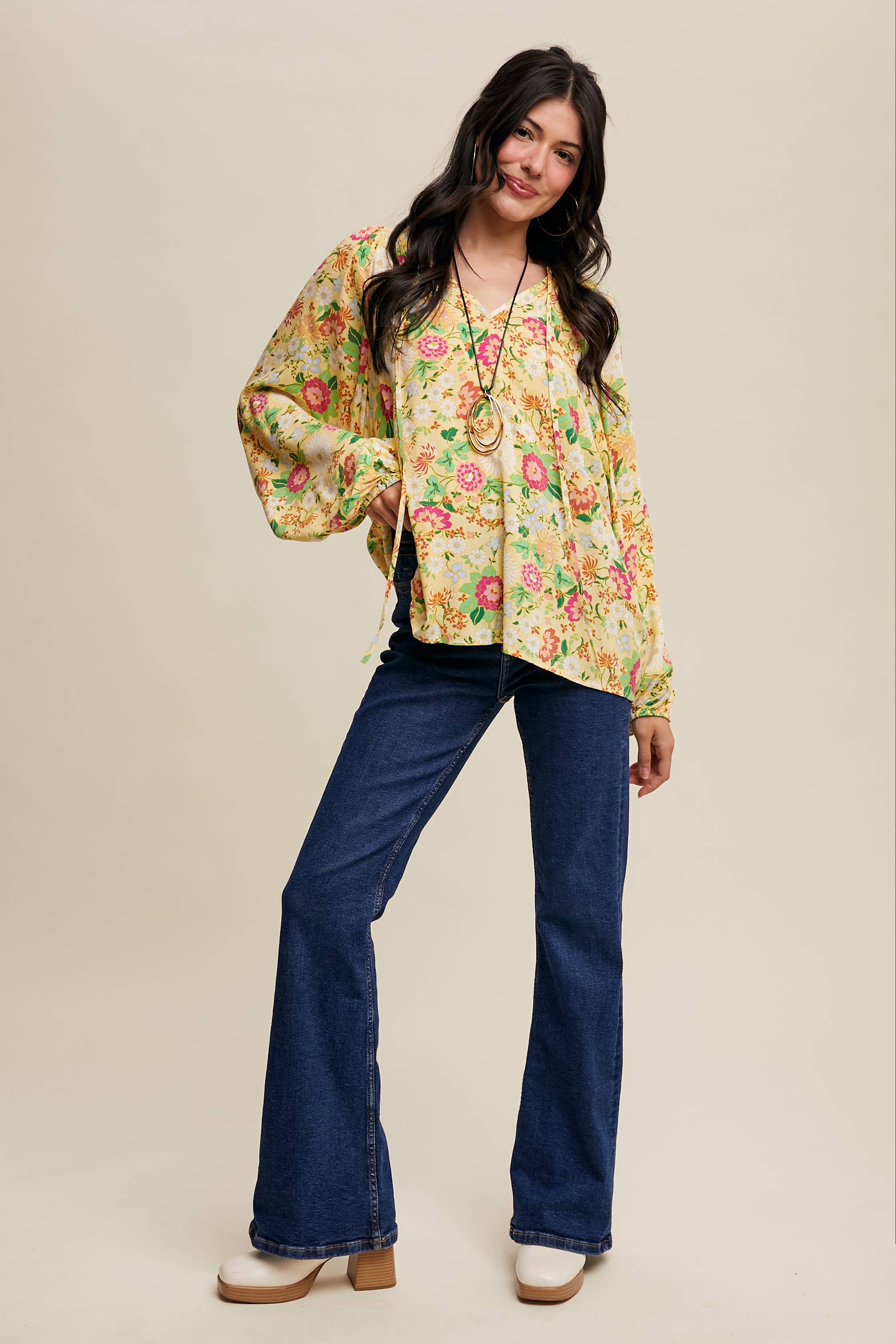 Sunlit Garden Balloon Sleeve Blouse