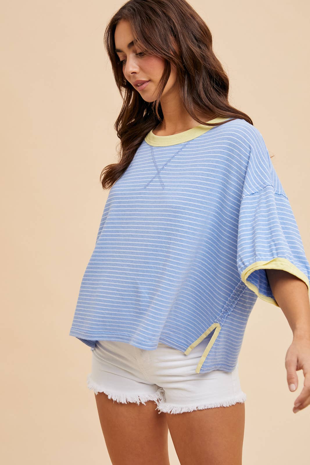 COTTON STRIPED CONTRAST TEE SHIRT
