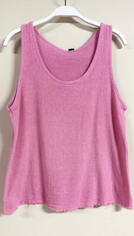 RUGGED HEM COTTON LINEN GAUZE TANK TOP (702700)