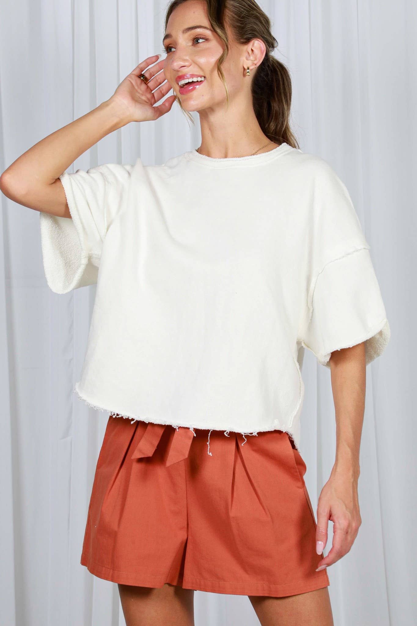 Vintage-Inspired Cut Edge 100%Cotton Knit Top VT82311