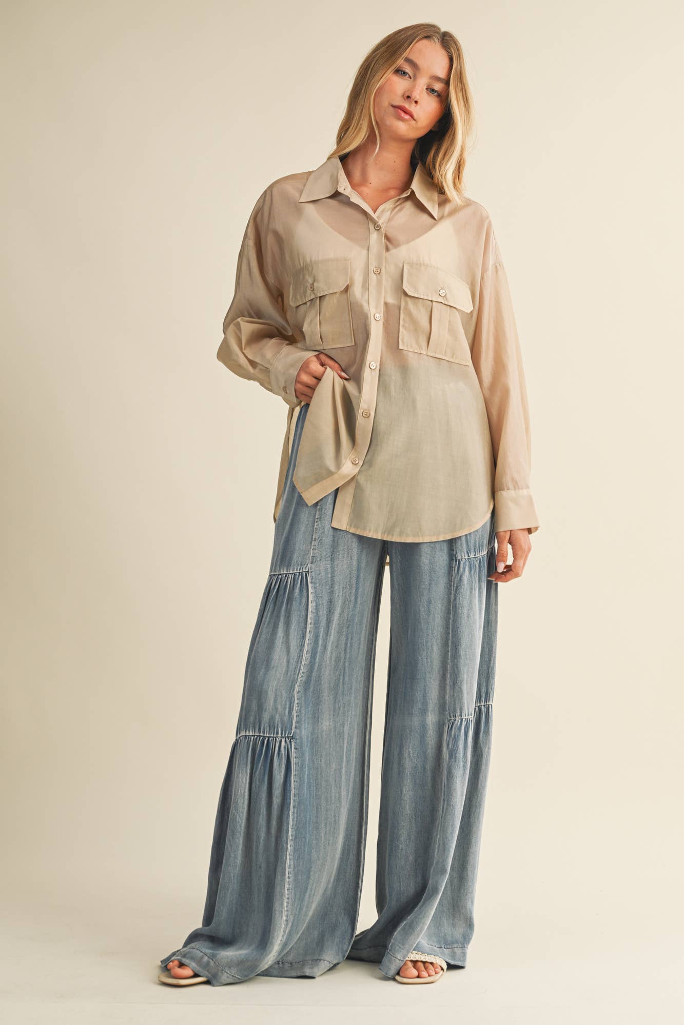 SHEER SHIRT WITH CARGO POCKET