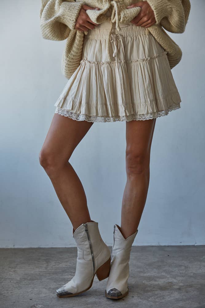 L8510 | Woven Cotton Tiered Flare Mini Skirt