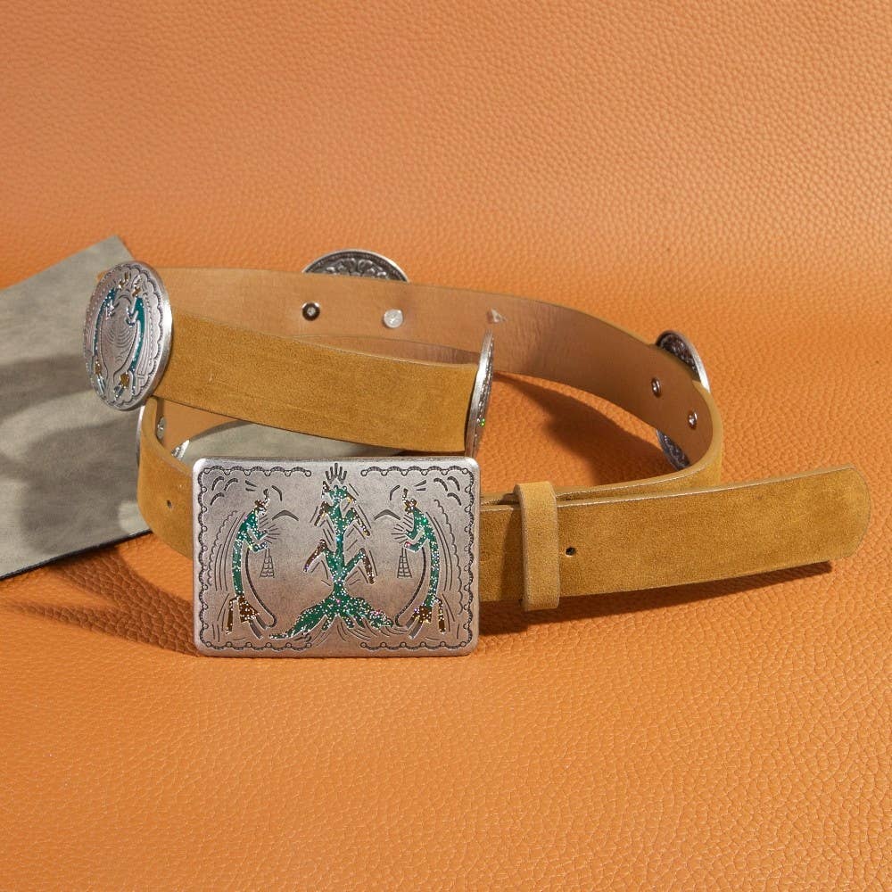 Western Style Square Buckle Vegan Leather Belt