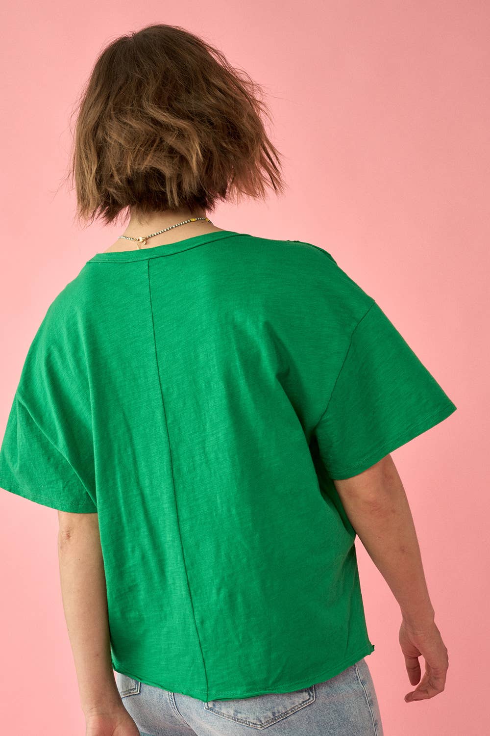 Easy Fit Mineral-Wash Exposed Seam Slub Knit Tee - Kelly Green