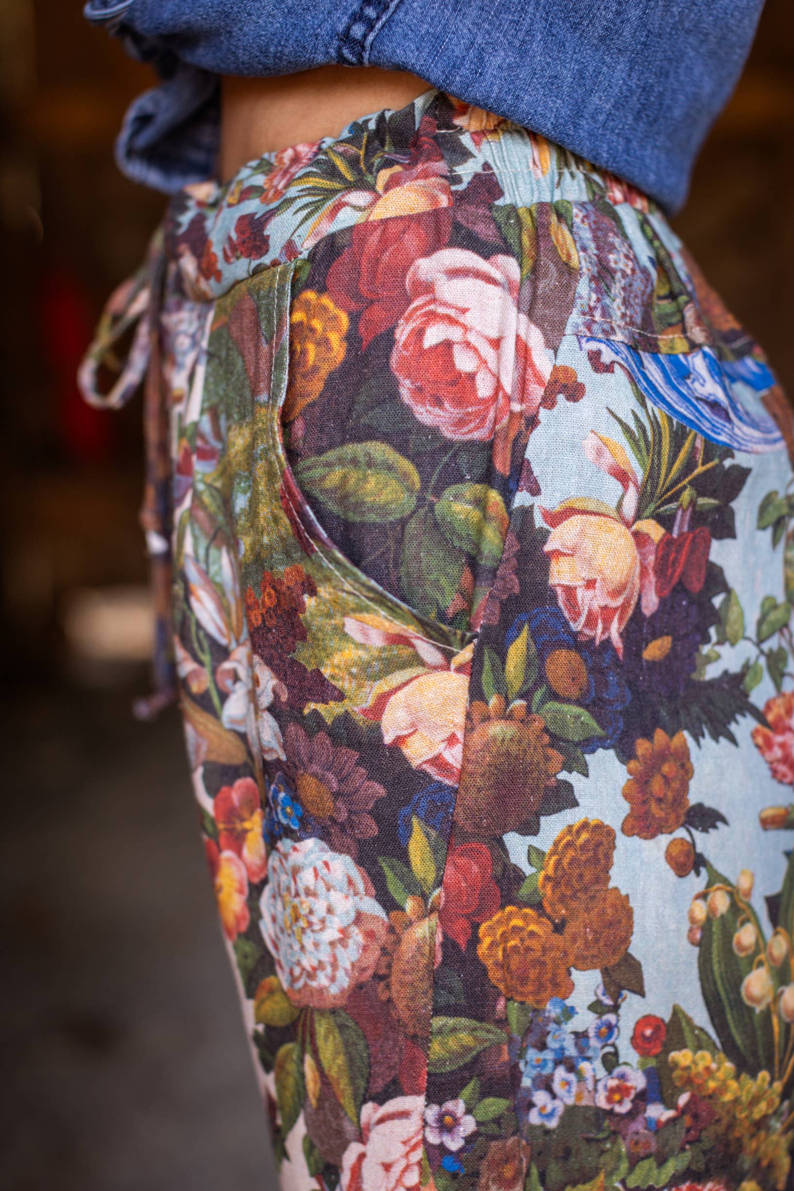 Love Language Linen Cropped Artist Pant w/ Flowers