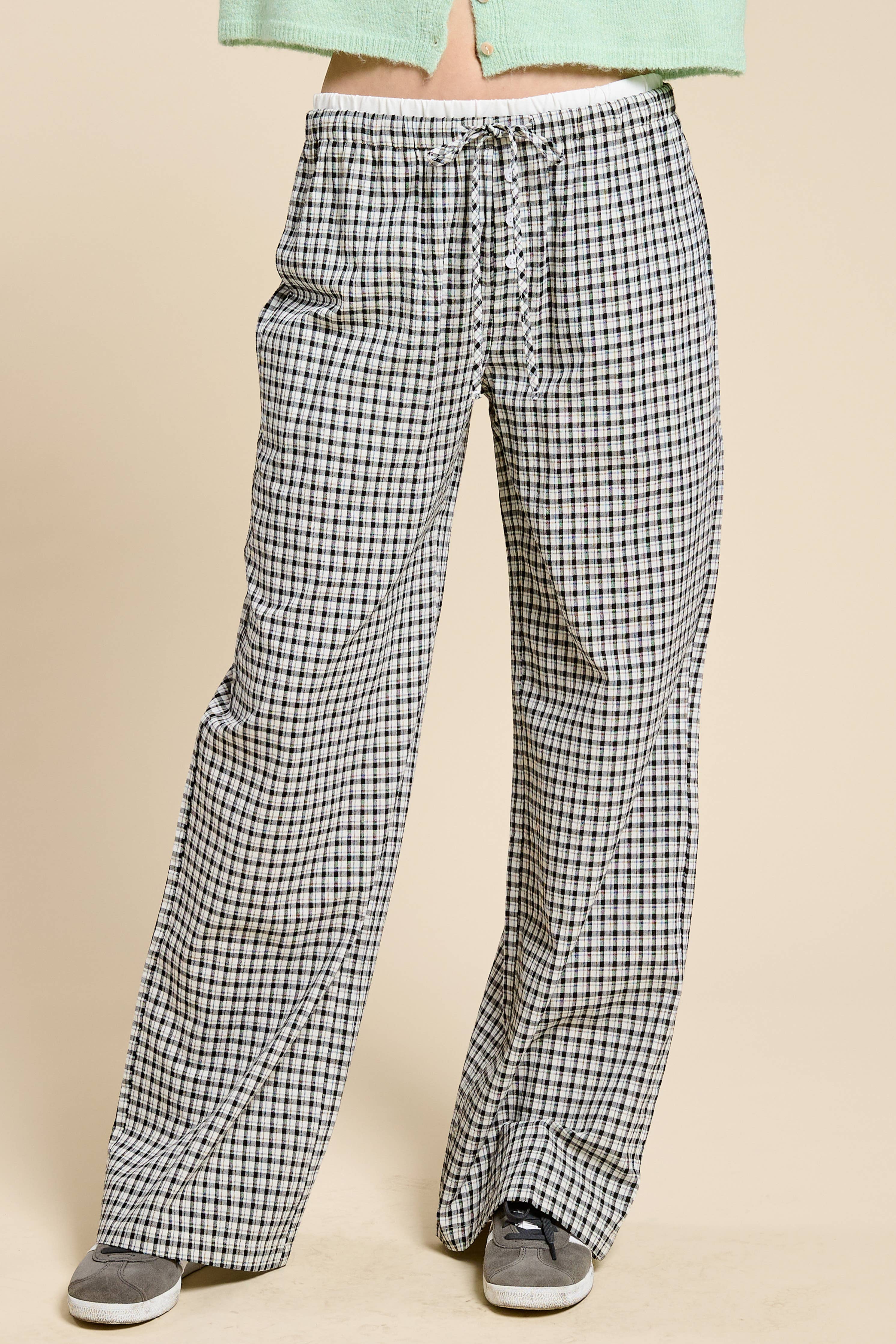 Gingham Boxer Lounge Pants with Contrast Waistband