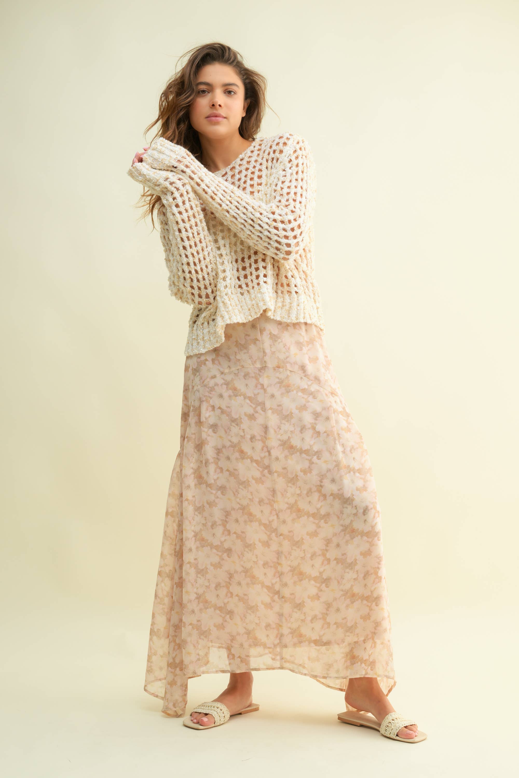 CS15077J - FLORAL WOVEN MAXI SKIRT