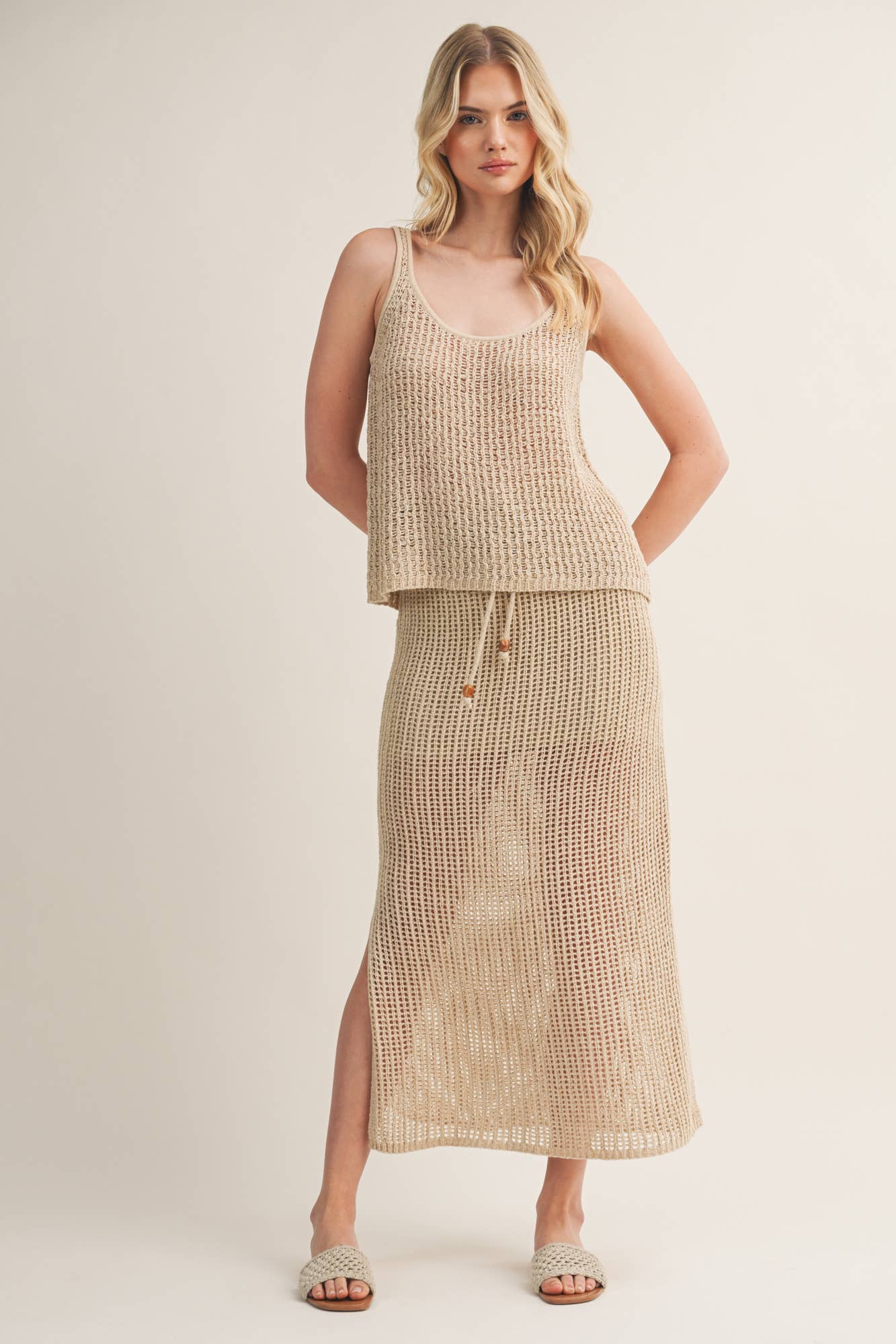 Crochet-Style Two-Piece Set - Wheat