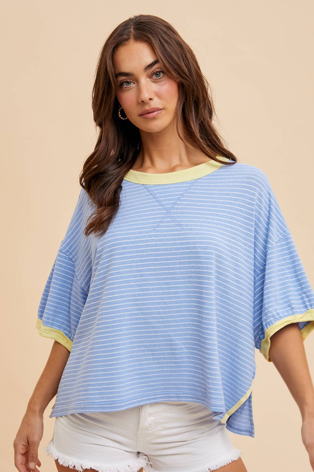 COTTON STRIPED CONTRAST TEE SHIRT