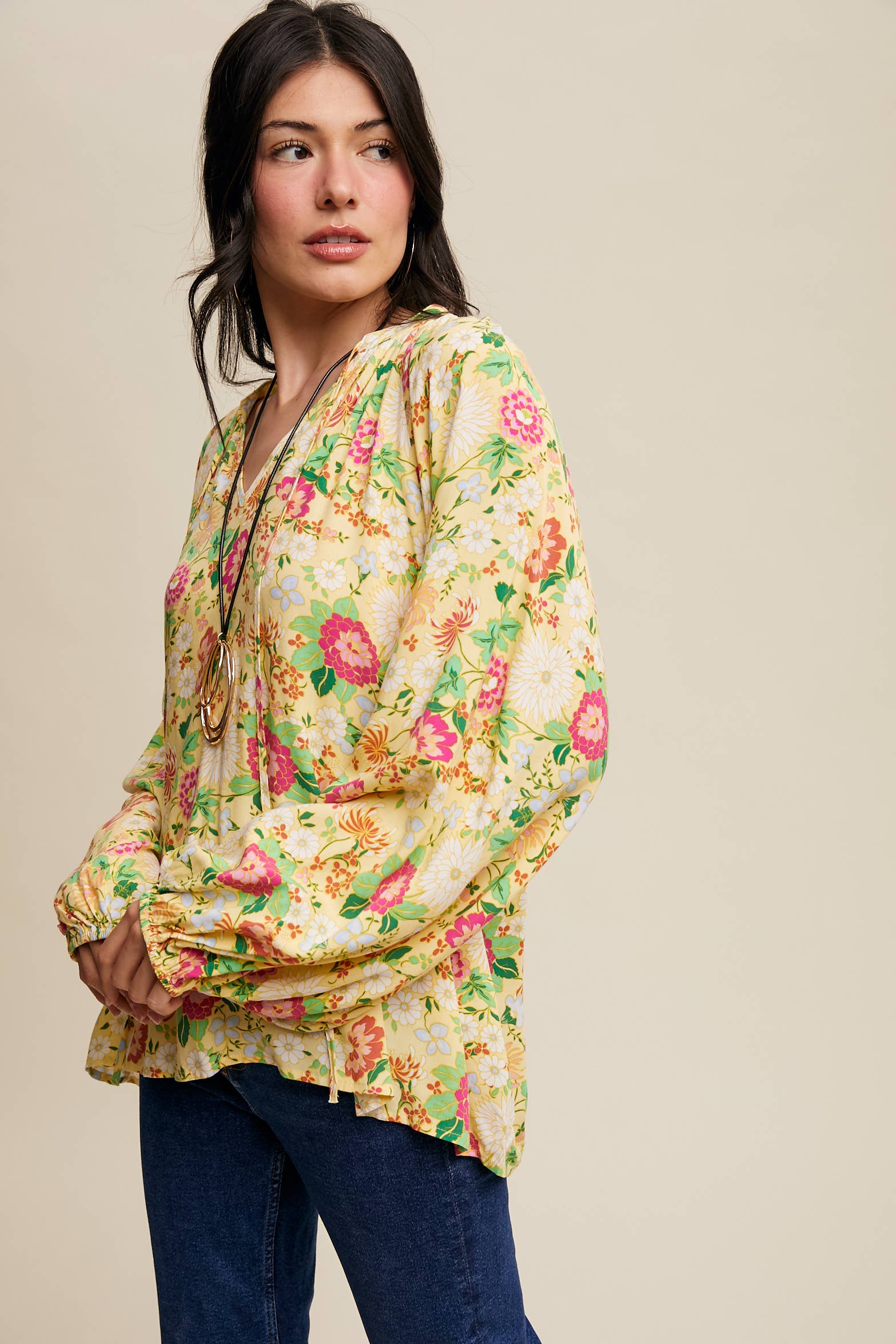Sunlit Garden Balloon Sleeve Blouse