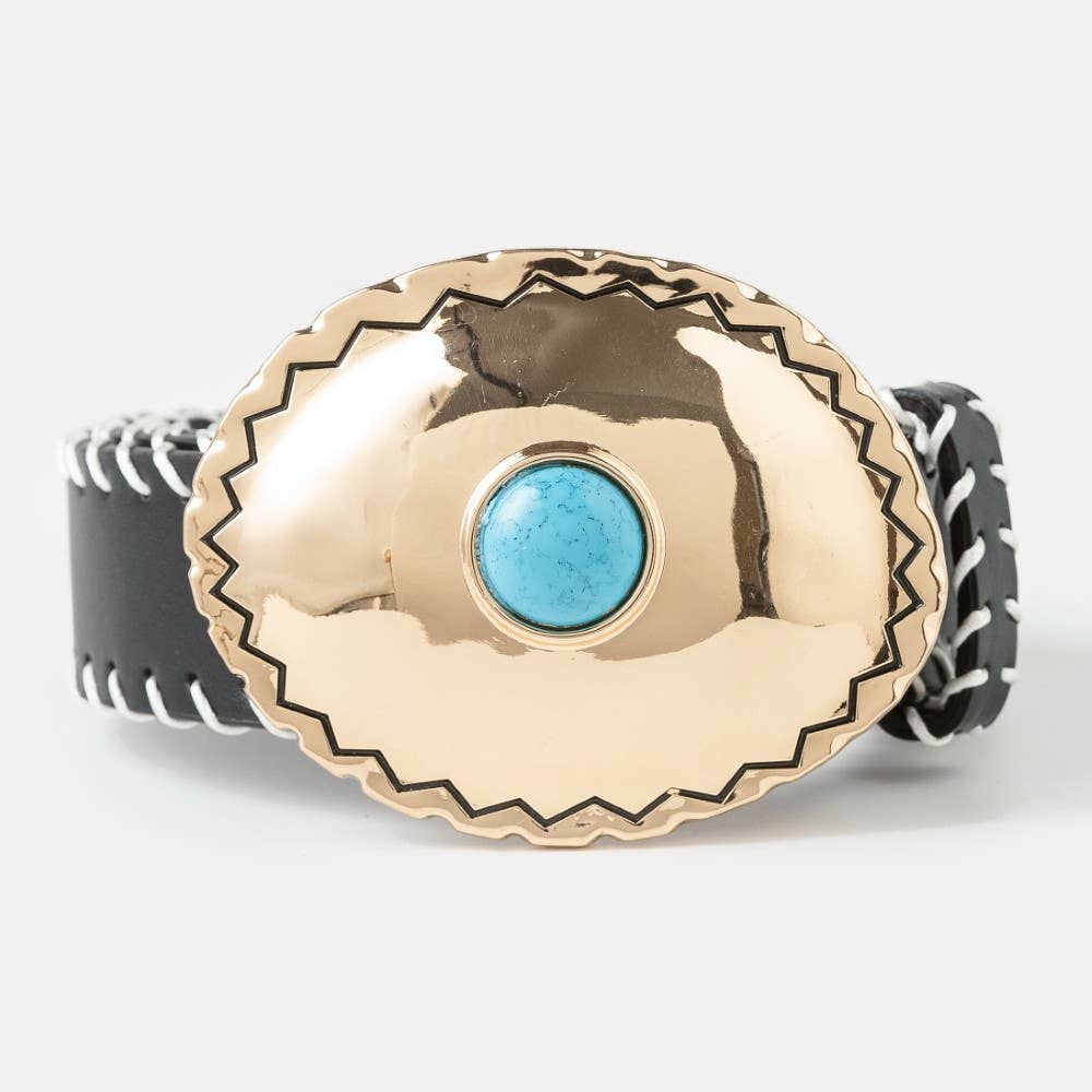 Western Turquoise Oval Concho Buckle Belt