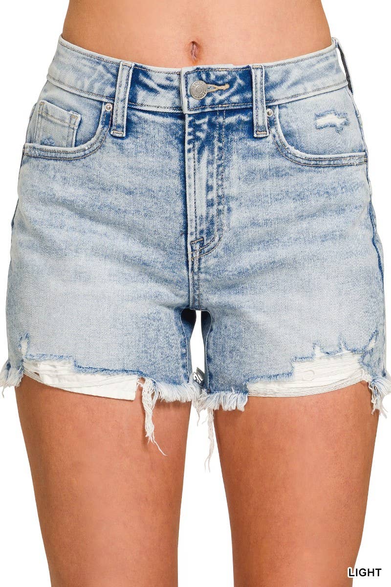 Distressed Hem Denim Shorts