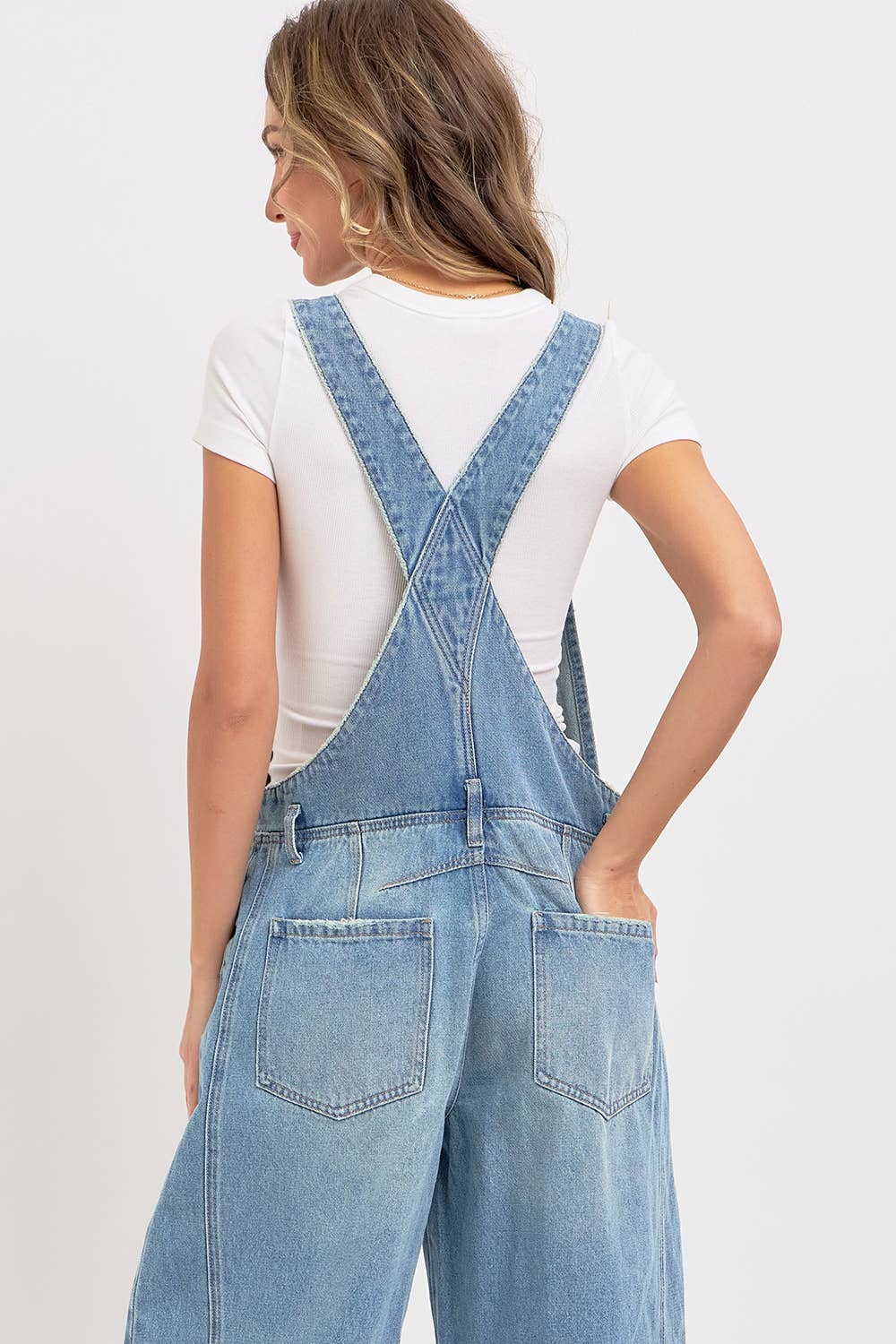 DENIM OVERALL BARREL-LEG JUMPSUIT