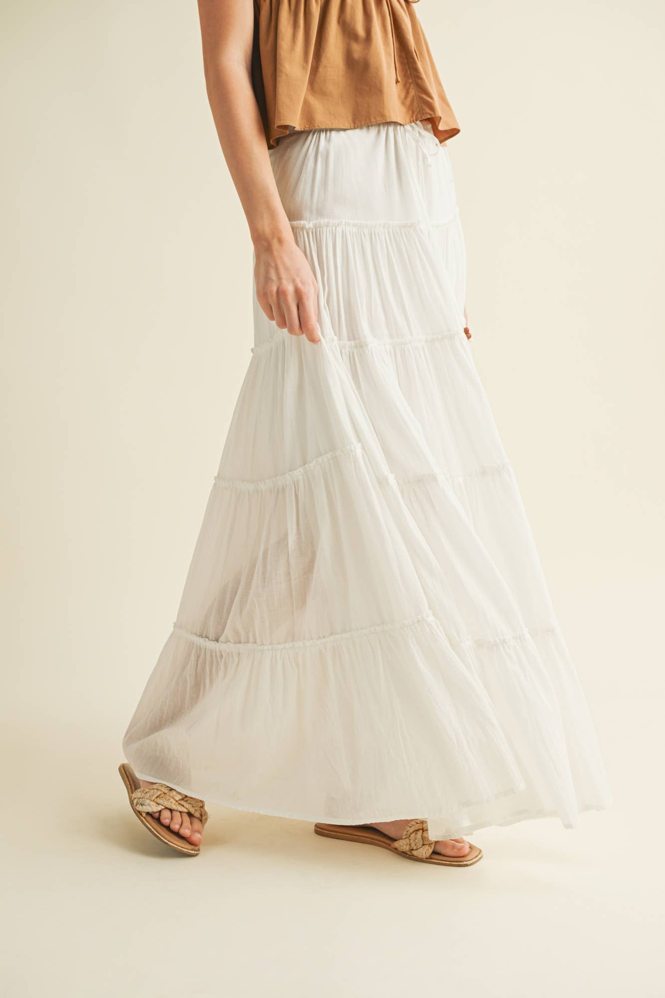 DRAWSTRING DETAIL TIERED MAXI SKIRT