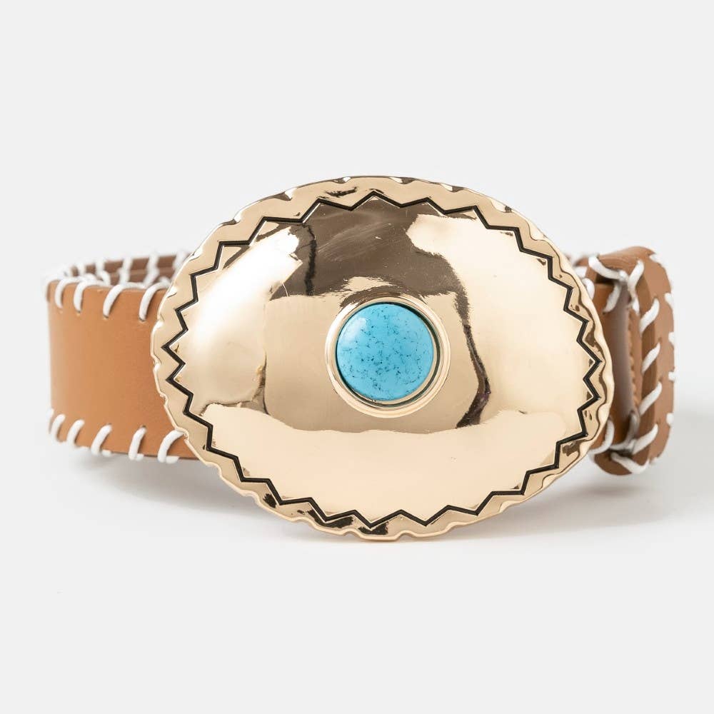 Western Turquoise Oval Concho Buckle Belt