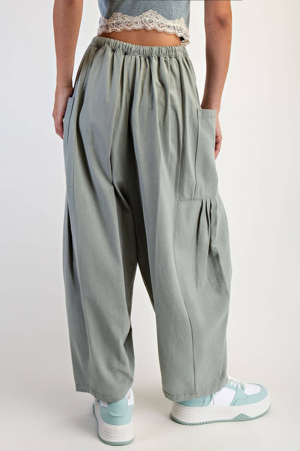 WIDE LEG PANTS: Sage Green