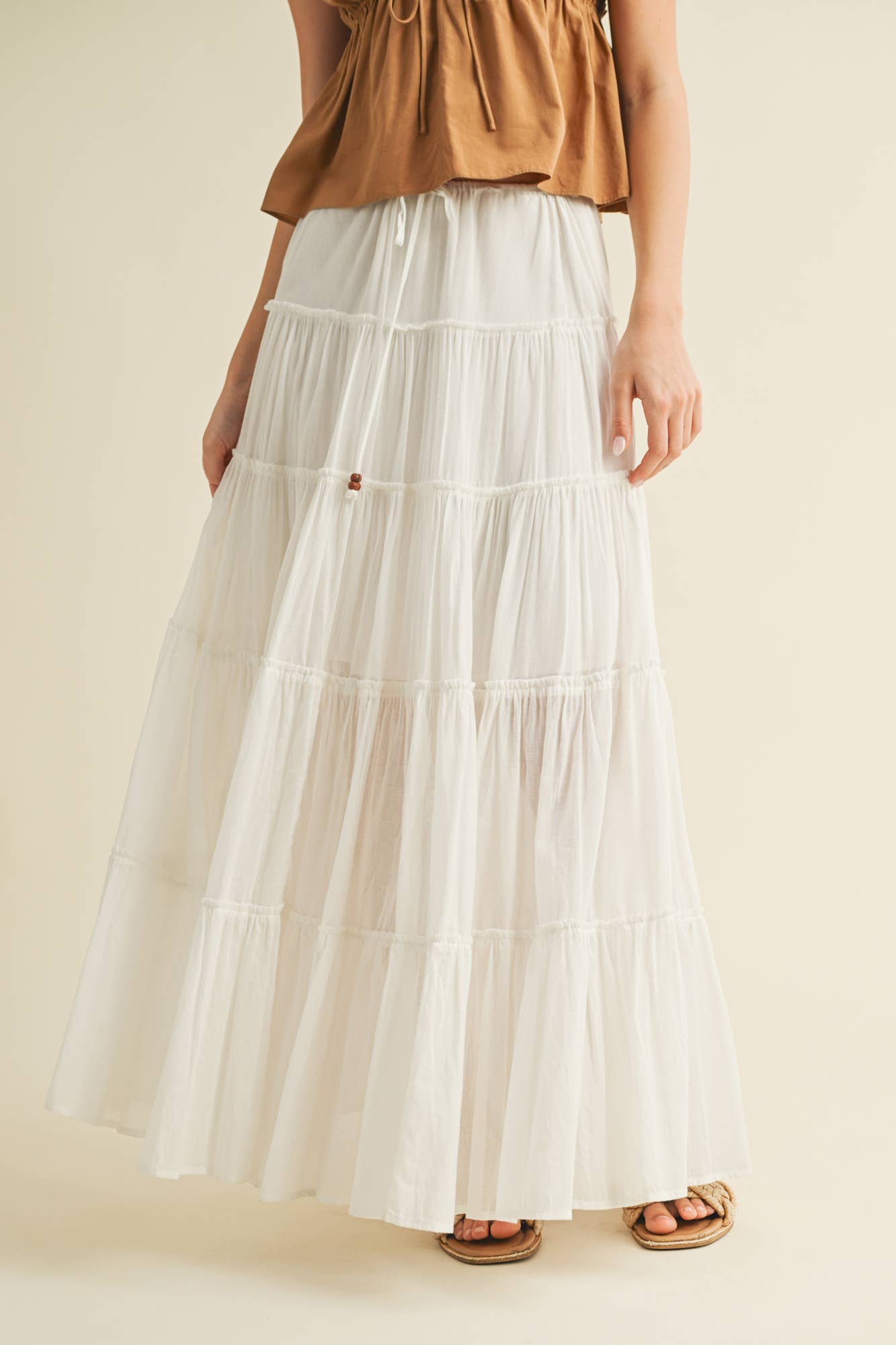 DRAWSTRING DETAIL TIERED MAXI SKIRT
