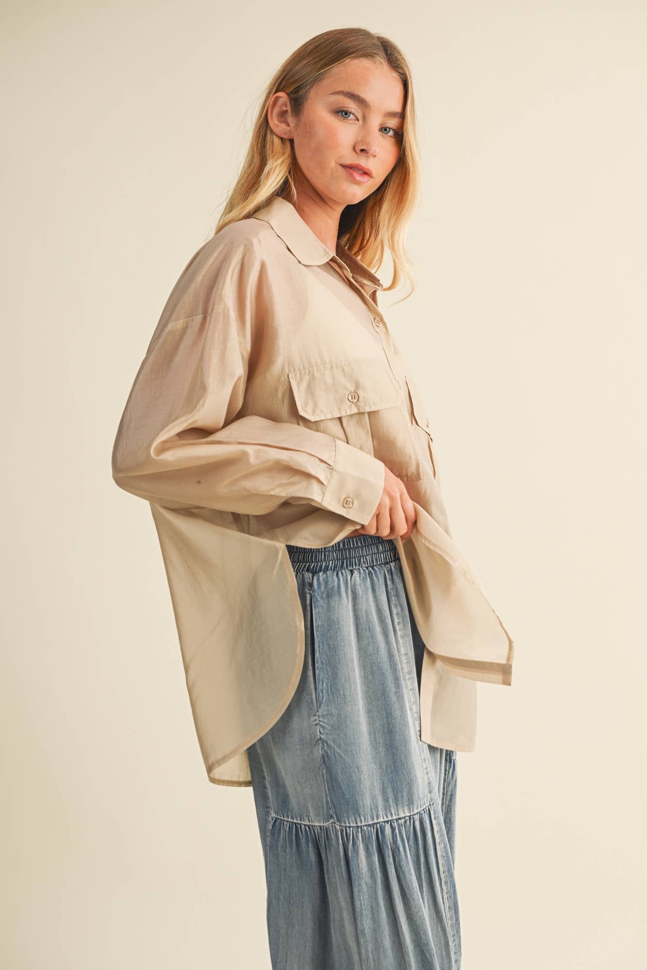SHEER SHIRT WITH CARGO POCKET