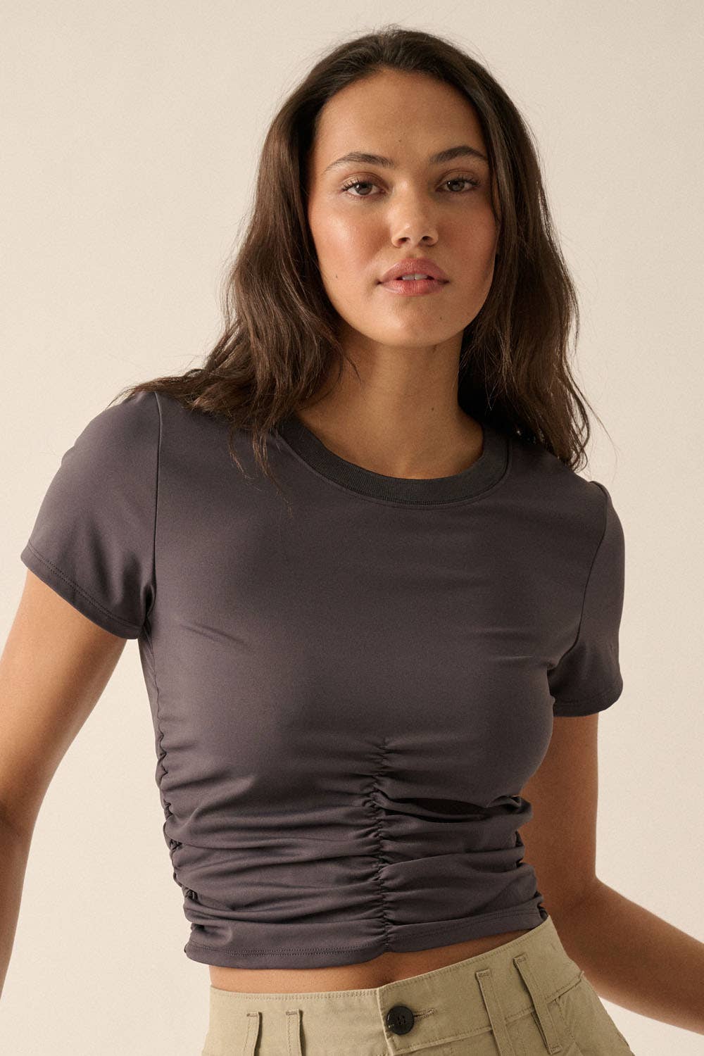 Lifted Fit Ruched Cropped Crewneck Tee