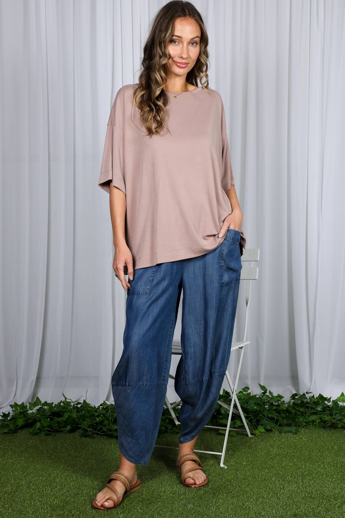 Casual Chambray 100% Tencel Barrel Denim Pants VP82933A