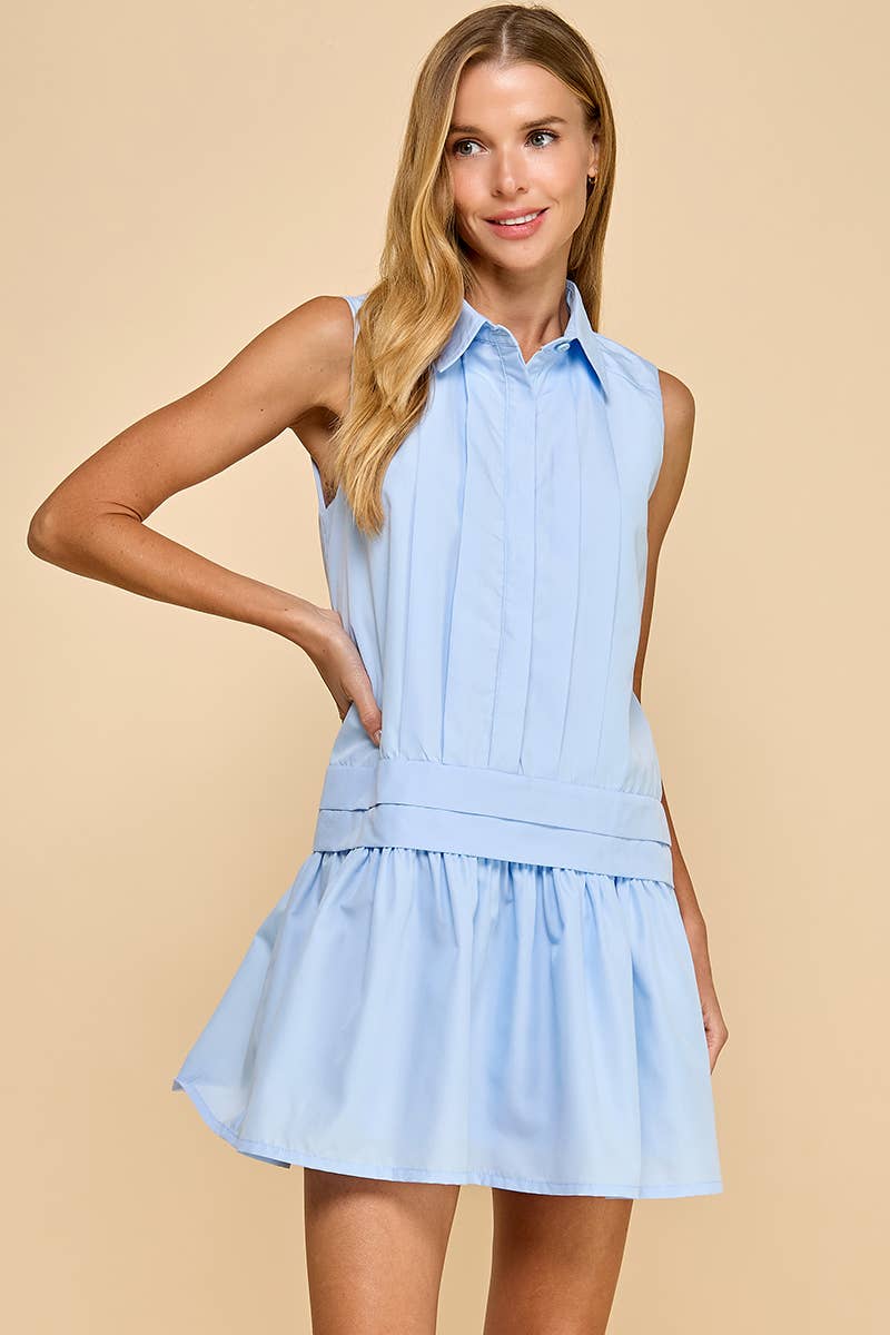 CD05302-Sleeveless Dropped Waist Shirt Dress