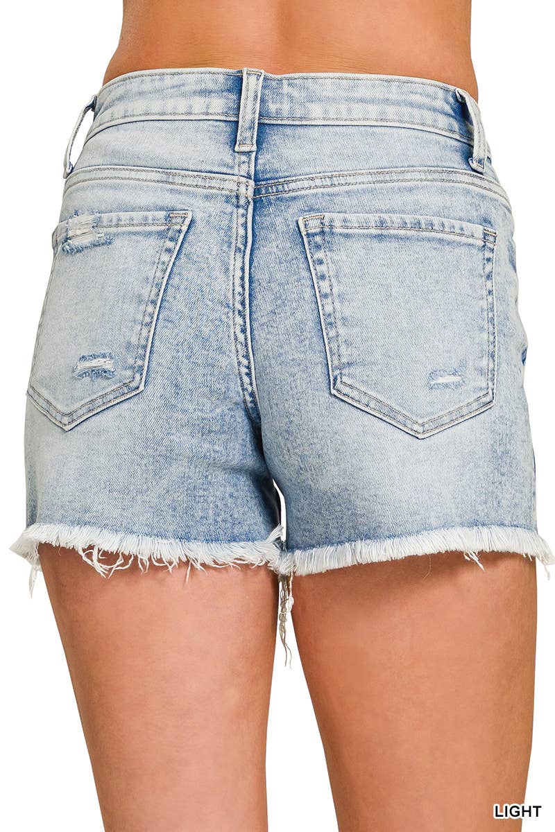 Distressed Hem Denim Shorts