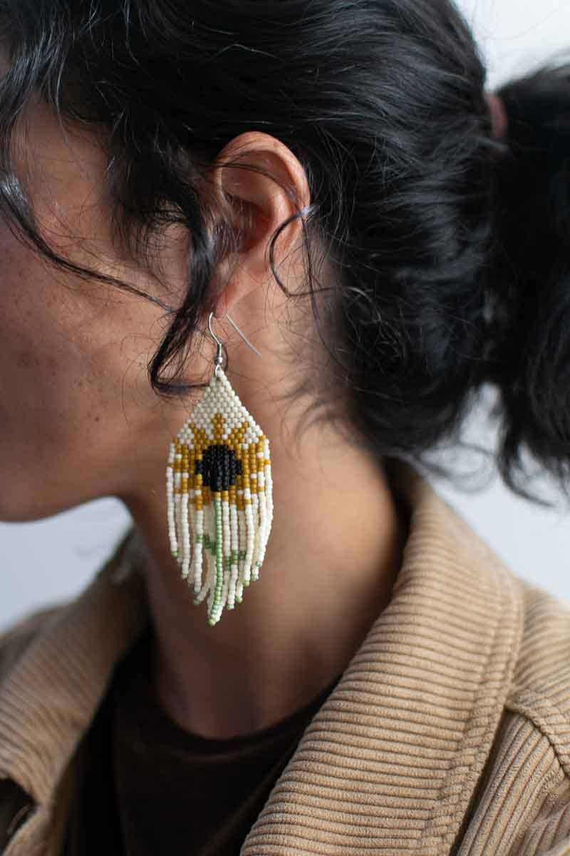 Beaded Fringe Earrings in Girasol
