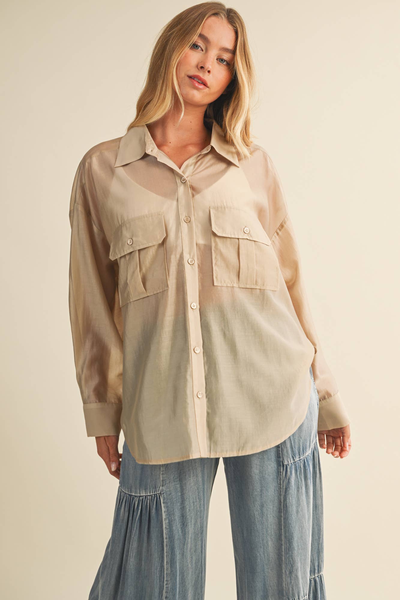 SHEER SHIRT WITH CARGO POCKET