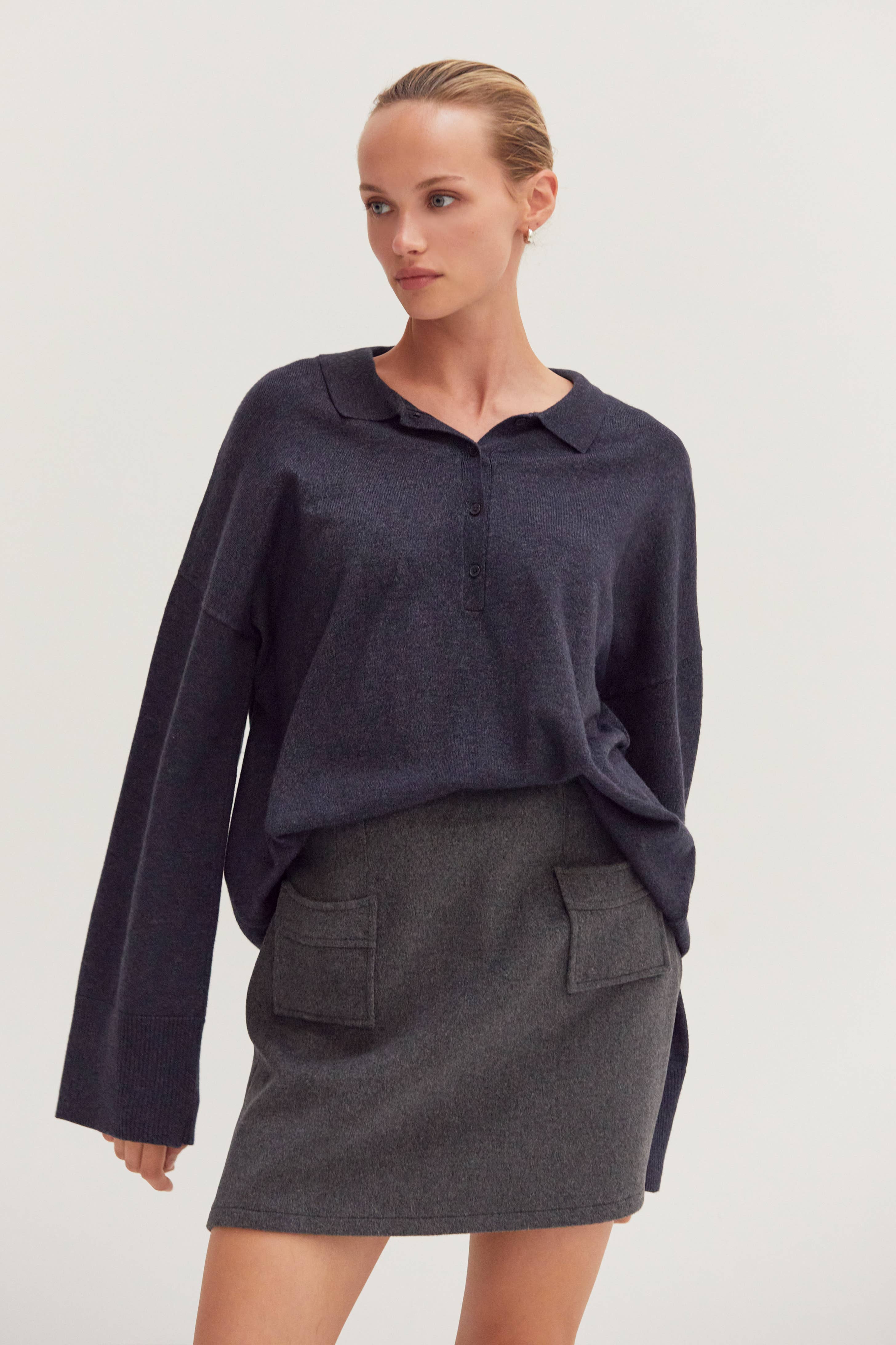 Heather Polo Sweater Top