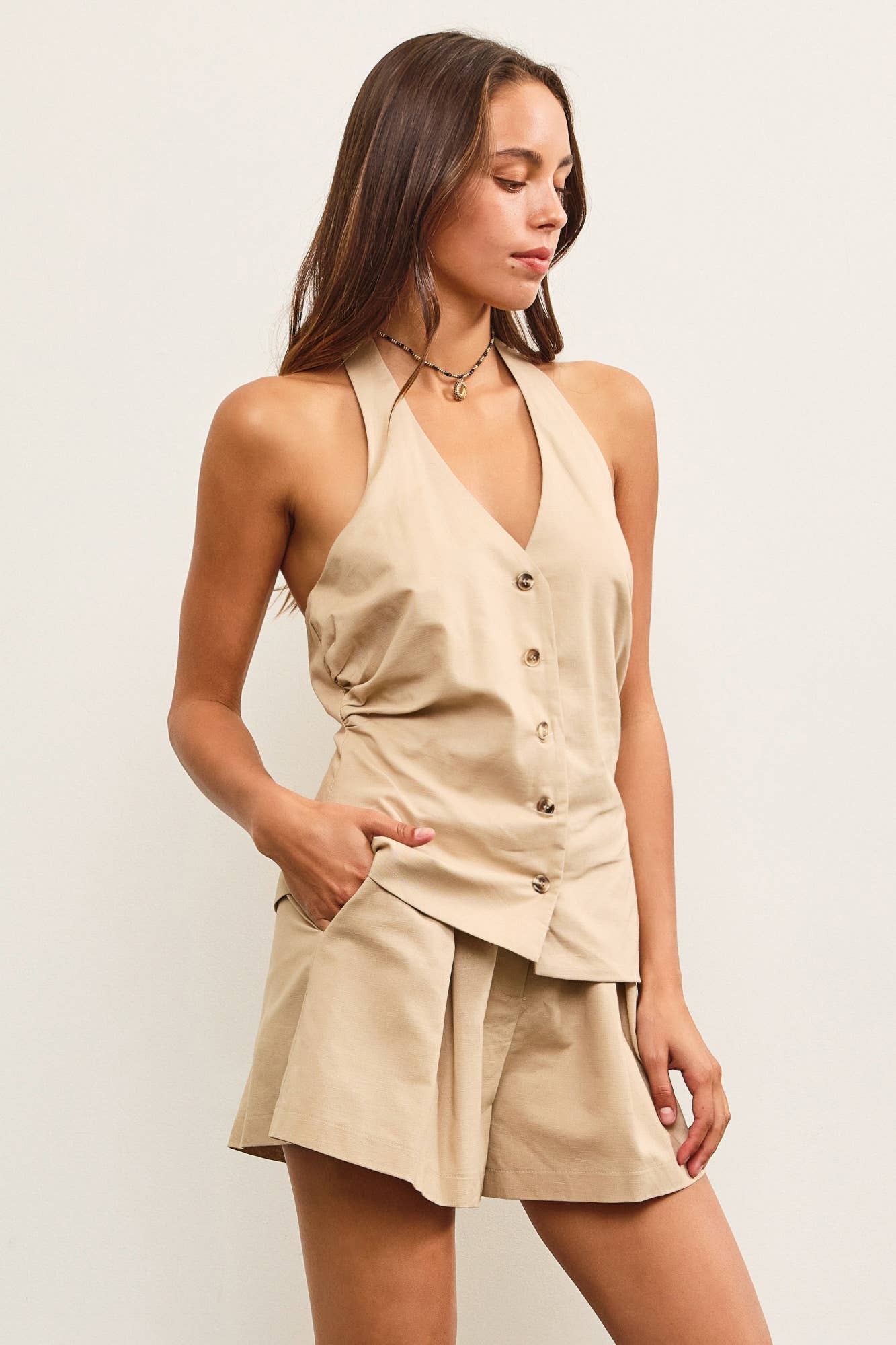 HALTER V NECK VEST ROMPER