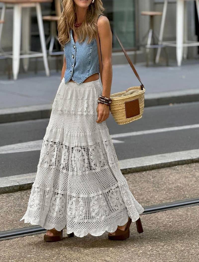 Bohemian Crochet Flowy Maxi Skirt