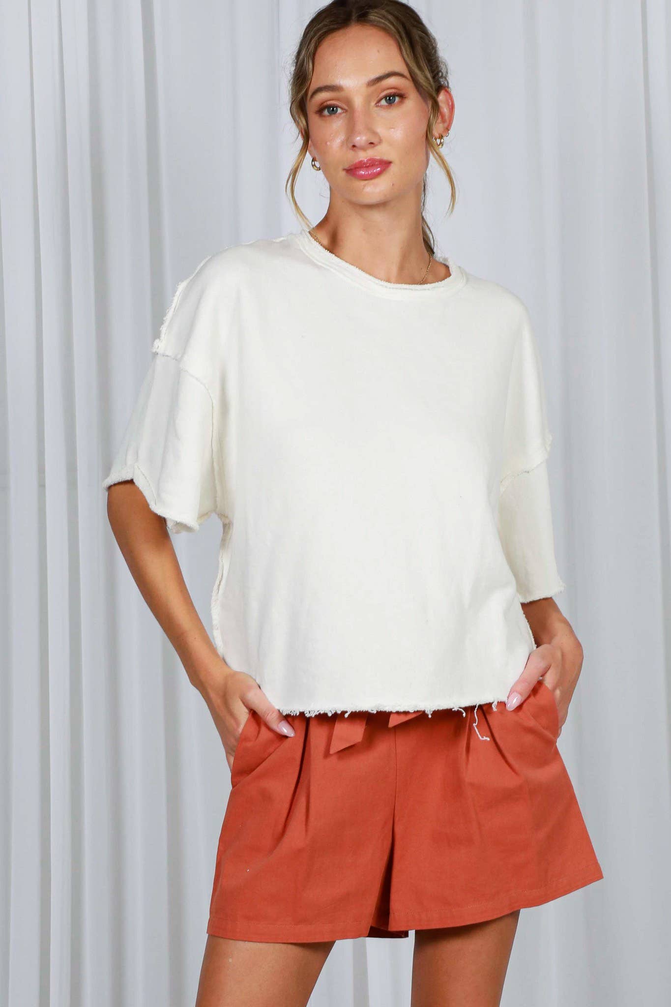 Vintage-Inspired Cut Edge 100%Cotton Knit Top VT82311
