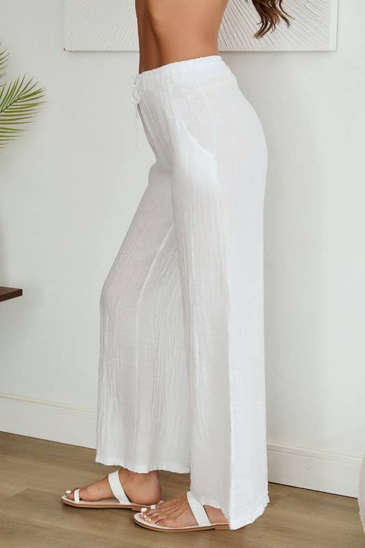 DRAWSTRING WAISTBAND LINEN PANTS (12-03-SOLID)