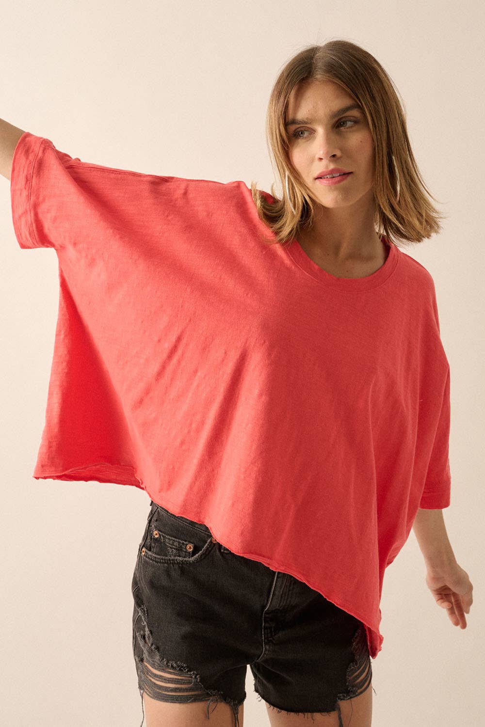 Easy Fit Mineral Wash Poncho Slub Knit T-Shirt
