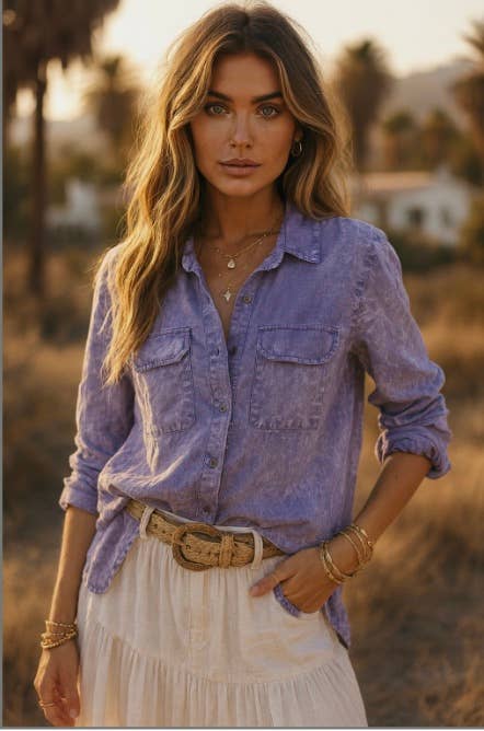 Violet Mist Tencel Button-Up