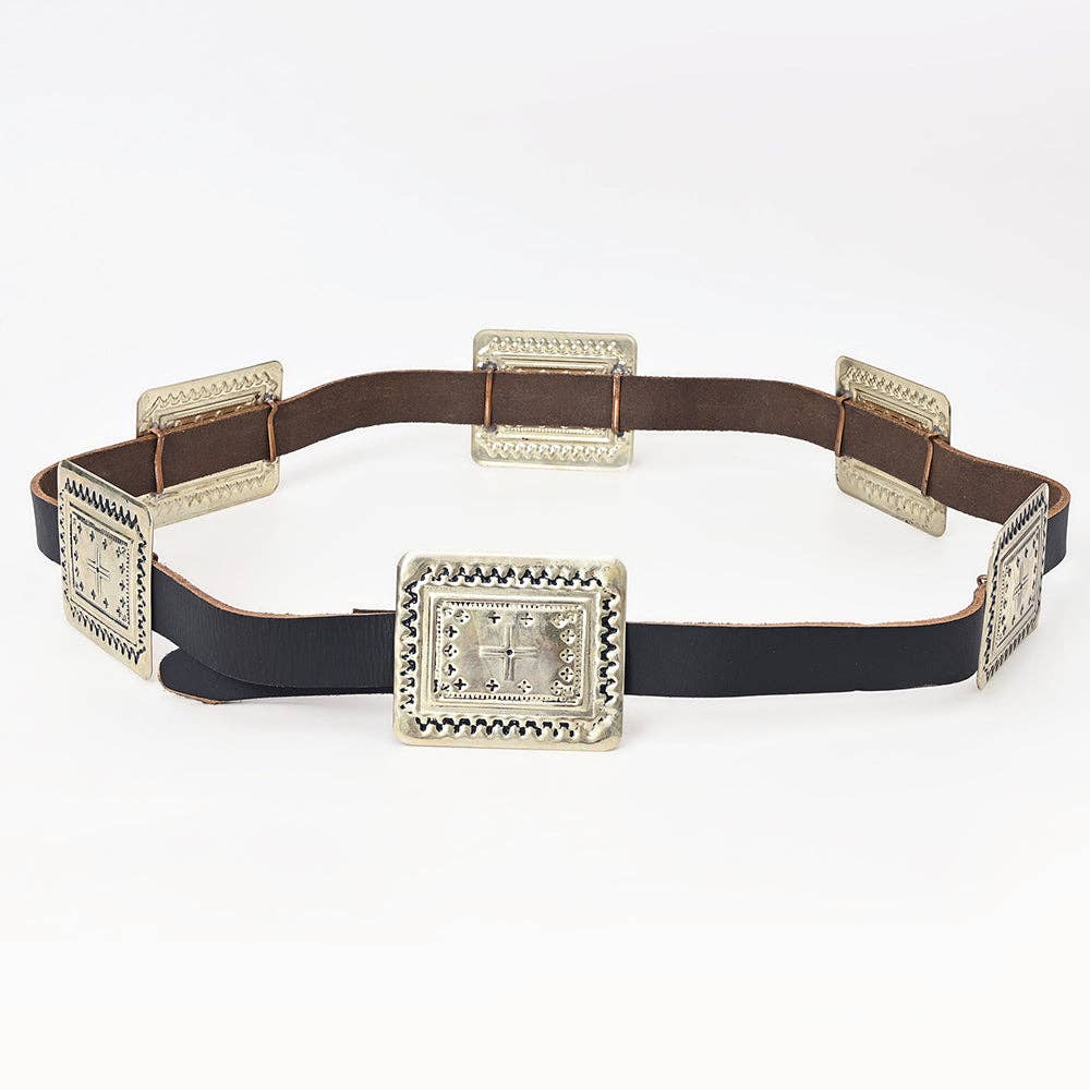 ADBLA101 Hand tooled Authentic German Silver Concho Belt
