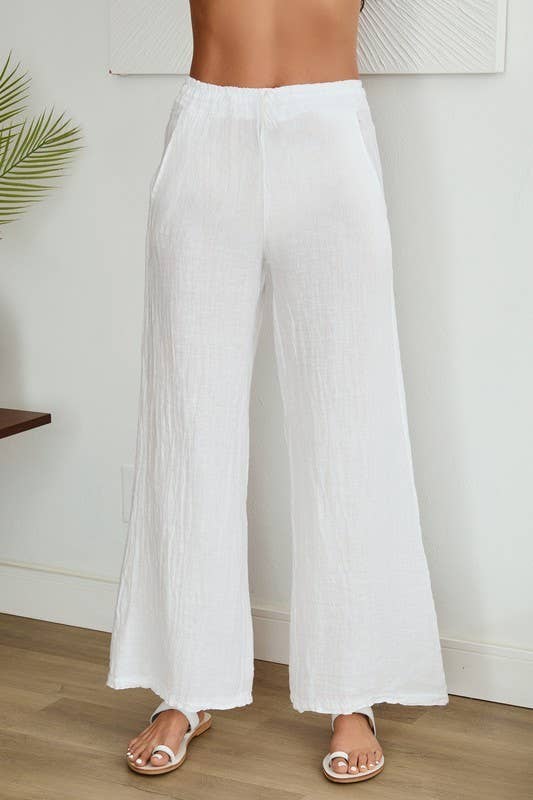 DRAWSTRING WAISTBAND LINEN PANTS (12-03-SOLID)
